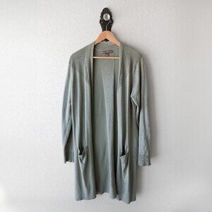 Alexandra + Oak Size Large Green Open Front Duster Cardigan